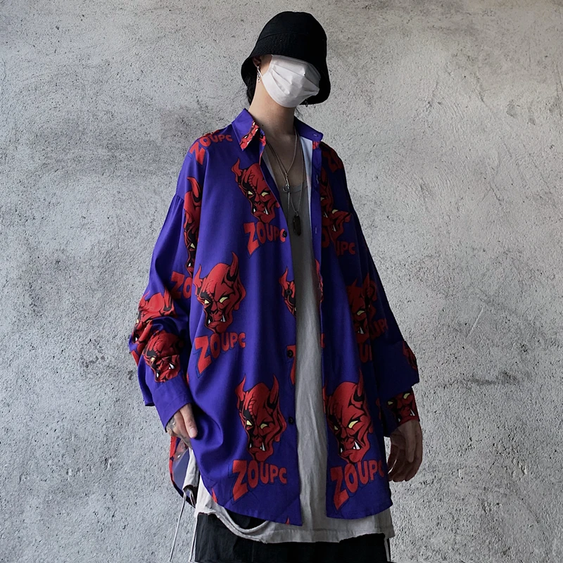 Demon Print Men Long Sleeve Shirts 2021 Spring New Vintage Casual loose Camisas Homme Hip Hop Streetwear Fashions Male Clothing
Demon Print Men Long Sleeve Shirts 2021 Spring New Vintage Casual loose Camisas Homme Hip Hop Streetwear Fashions Male Clothing