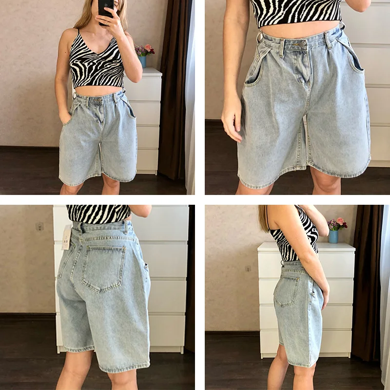 YIZZHOY New Woman Wide Legs High Waist Blue Knee-length Denim Shorts Casual Female Loose Jeans Casual Ladies Bermuda Shorts
YIZZHOY New Woman Wide Legs High Waist Blue Knee-length Denim Shorts Casual Female Loose Jeans Casual Ladies Bermuda Shorts