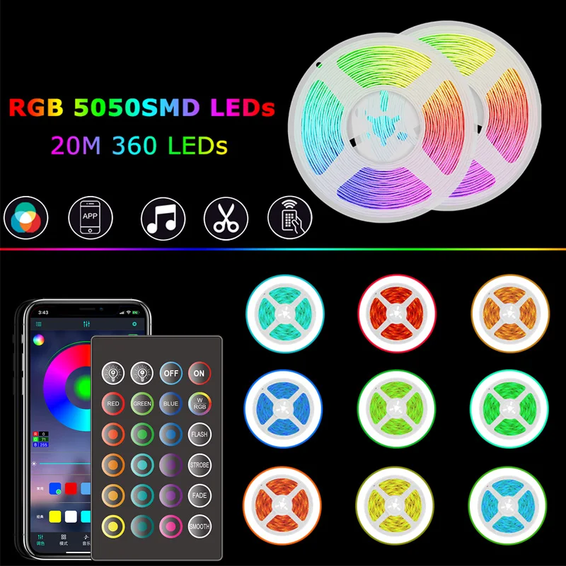 WIFI LED Strip Light RGB 5050 Led Lights Tape Flexible Ribbon Diode 30M-5M DC 12V With WIFI Controller For Room Decoration
WIFI LED Strip Light RGB 5050 Led Lights Tape Flexible Ribbon Diode 30M-5M DC 12V With WIFI Controller For Room Decoration