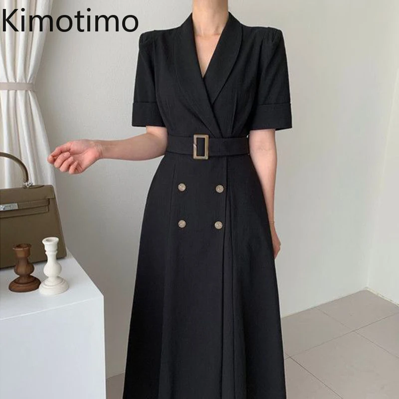 Kimotimo Elegant Suit Dress Women Korean Chic Temperament Notched Collar Double Breasted Summer Short Sleeve Long Dresses Femme
Kimotimo Elegant Suit Dress Women Korean Chic Temperament Notched Collar Double Breasted Summer Short Sleeve Long Dresses Femme