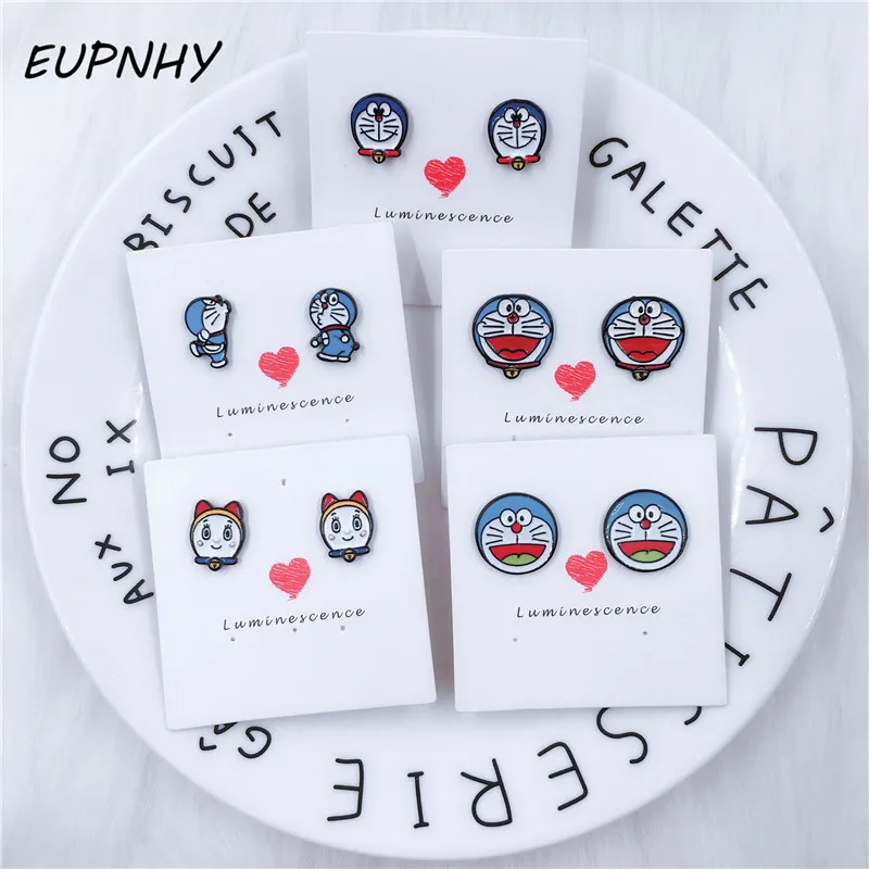 EUPNHY 2 шт./компл. Серьги пусеты с аниме Doraemon Мультяшные серьги гвоздики