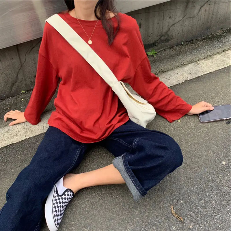 round Neck Long-Sleeved T-shirt for Women Spring and Autumn 2021 New Korean Style Loose All-Matching Slimming Solid Color
round Neck Long-Sleeved T-shirt for Women Spring and Autumn 2021 New Korean Style Loose All-Matching Slimming Solid Color