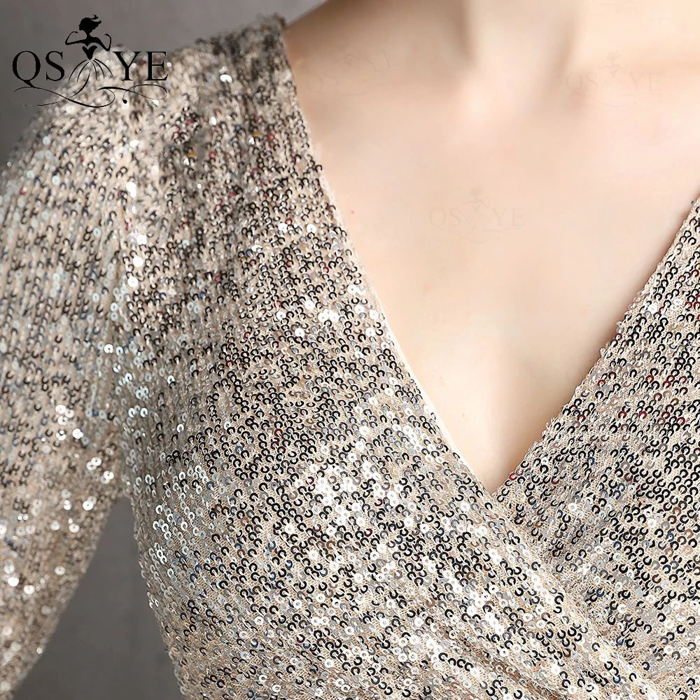 Sparkle Silver Short Evening Dress High-Low Sequin Evening Gown Mermaid Glitter V Neck Party Dress 1/2 Long Sleeves Formal Gown
Sparkle Silver Short Evening Dress High-Low Sequin Evening Gown Mermaid Glitter V Neck Party Dress 1/2 Long Sleeves Formal Gown