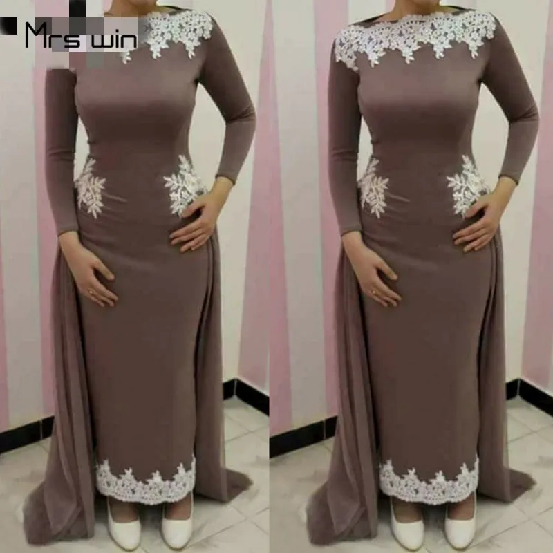 Mrs Win Mother Of The Bride Dresses Ankle Length Mermaid Prom Dress HR373 Long Sleeves White Appliques Mother Gowns For Wedding
Mrs Win Mother Of The Bride Dresses Ankle Length Mermaid Prom Dress HR373 Long Sleeves White Appliques Mother Gowns For Wedding