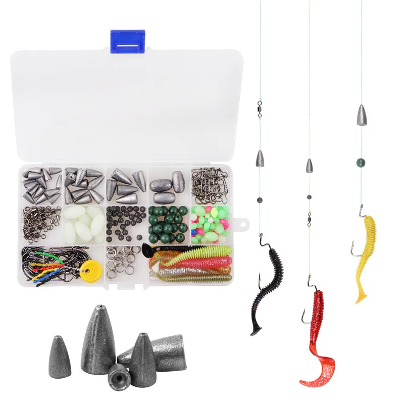 246pcs/box Texas fishing sinkers with jig hooks soft earthworm artificial bait float stoppers for trout bass fishing
246pcs/box Texas fishing sinkers with jig hooks soft earthworm artificial bait float stoppers for trout bass fishing