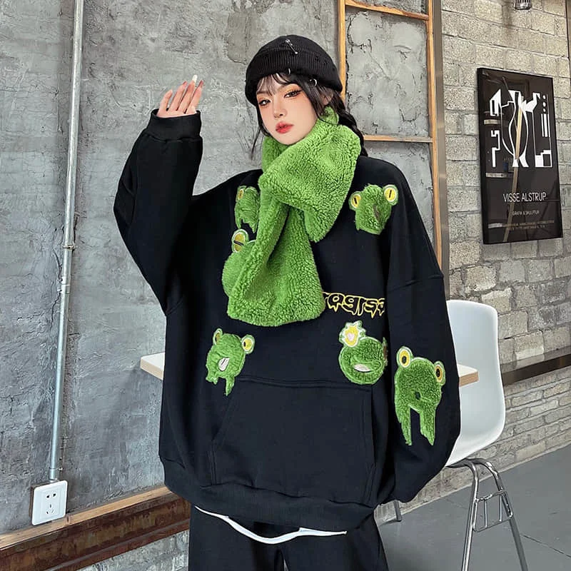 New Winter Spring Harajuku Frogs Sweatshirts Women Velvet Clothings With Scarf Embroided Letter Vintage Funny O-Neck Pullovers
New Winter Spring Harajuku Frogs Sweatshirts Women Velvet Clothings With Scarf Embroided Letter Vintage Funny O-Neck Pullovers