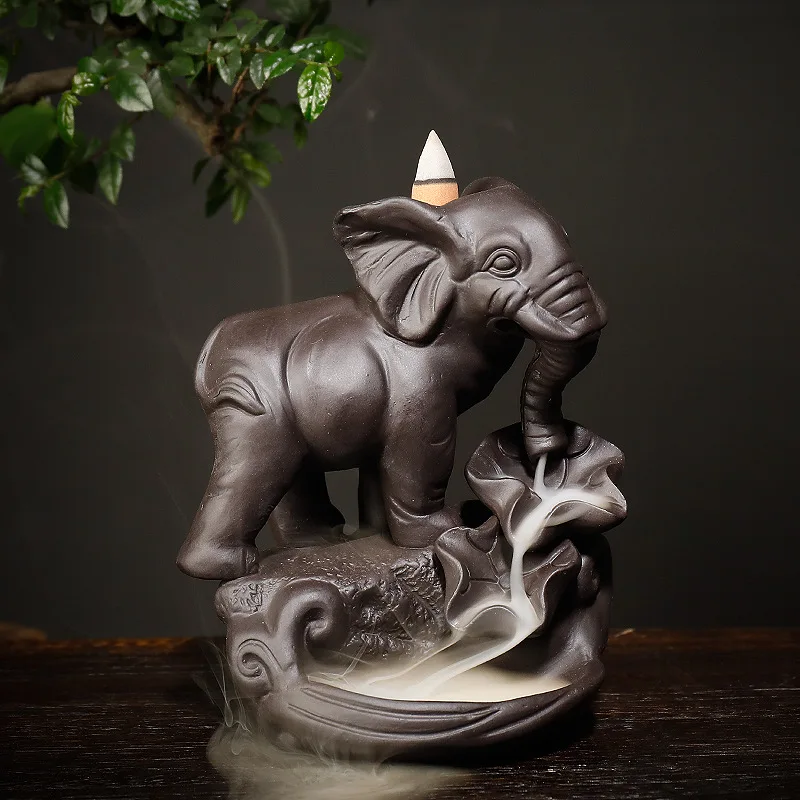 

New style purple sand elephant ornamental aroma diffuser Thai idol smoke backflow incense burner crafts home furnishings