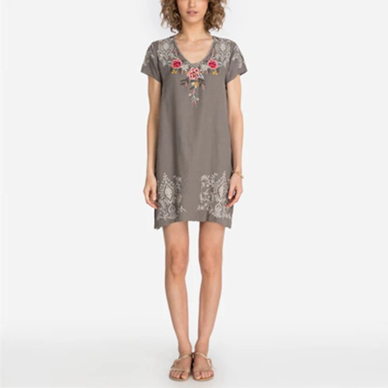 Ladies V-neck Embroidery Bohemian Style Linen Embroidered Dress Female Chinese Retro Harajuku Casual Pullover Dress Large Size
Ladies V-neck Embroidery Bohemian Style Linen Embroidered Dress Female Chinese Retro Harajuku Casual Pullover Dress Large Size