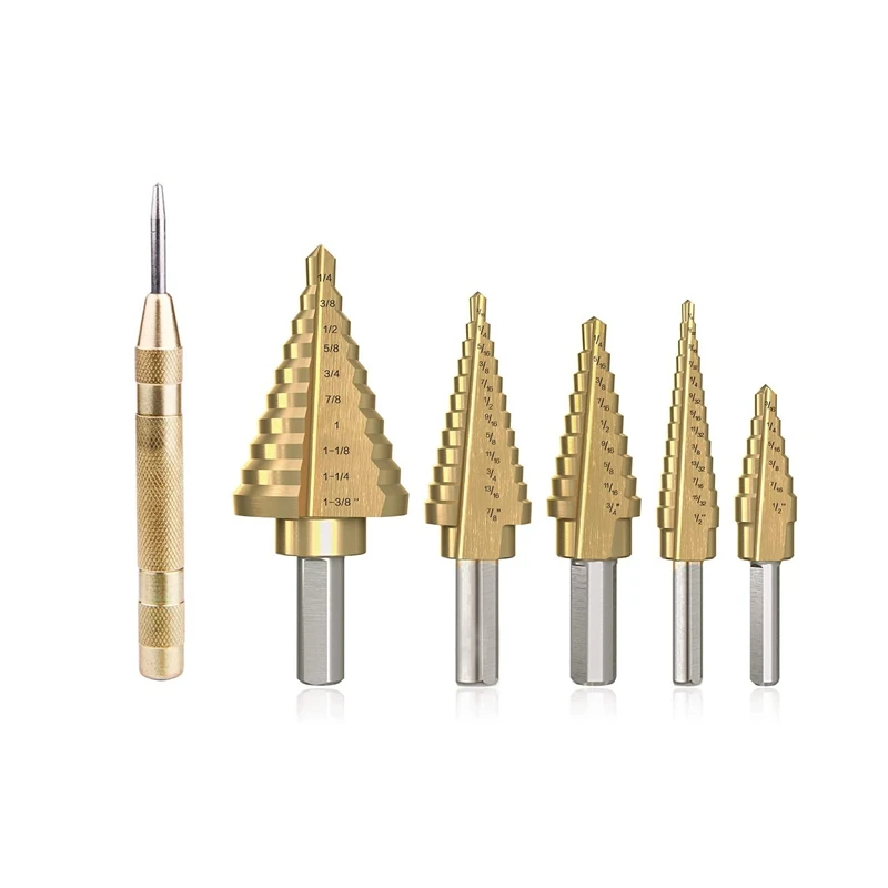 6Pcs/Set HSS Step Drill Bits & Automatic Center Punch with Portable Case Step Drill Bits Set
6Pcs/Set HSS Step Drill Bits & Automatic Center Punch with Portable Case Step Drill Bits Set