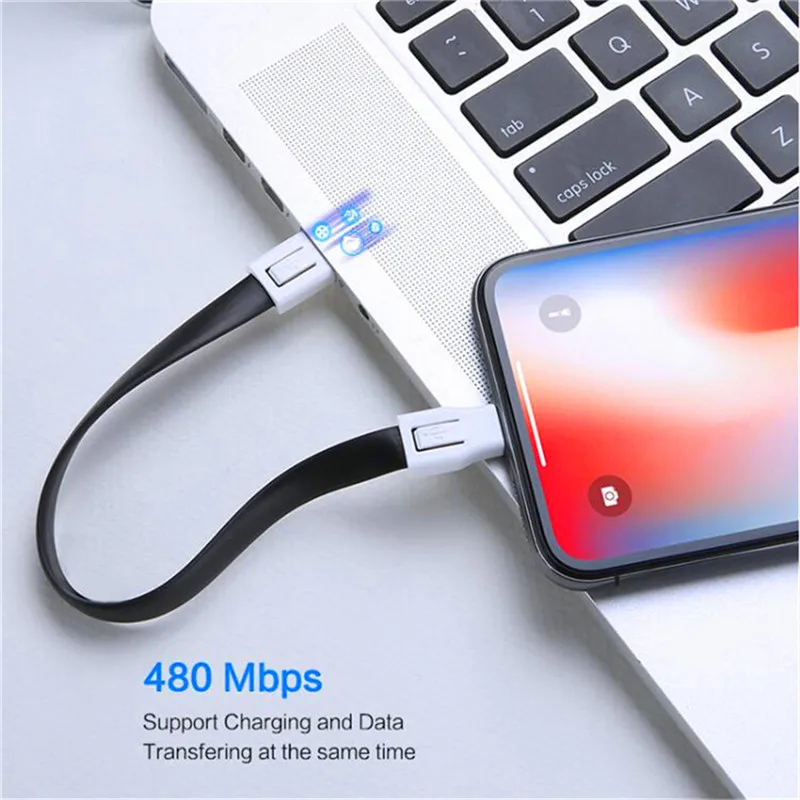 Короткий Мини USB-кабель с брелоком провод для быстрой зарядки Micro USB Тип C iPhone iPod