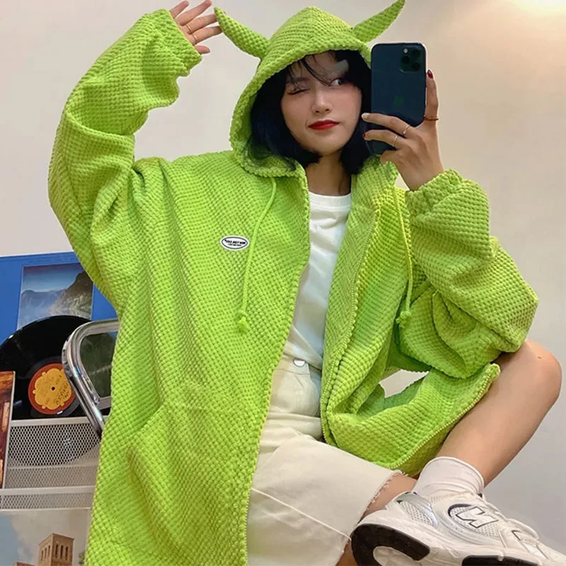 Y2k Green Oversized Cardigan Hoodie Women's Spring And Autumn Thin Horns Sweatshirt Loose Kpop Clothes Student Zipped Jacket
Y2k Green Oversized Cardigan Hoodie Women's Spring And Autumn Thin Horns Sweatshirt Loose Kpop Clothes Student Zipped Jacket