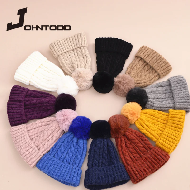 

Ladies winter detachable female beanie hat thick warm winter hat for women new design knitted beanie hat pompon beanie bonnets