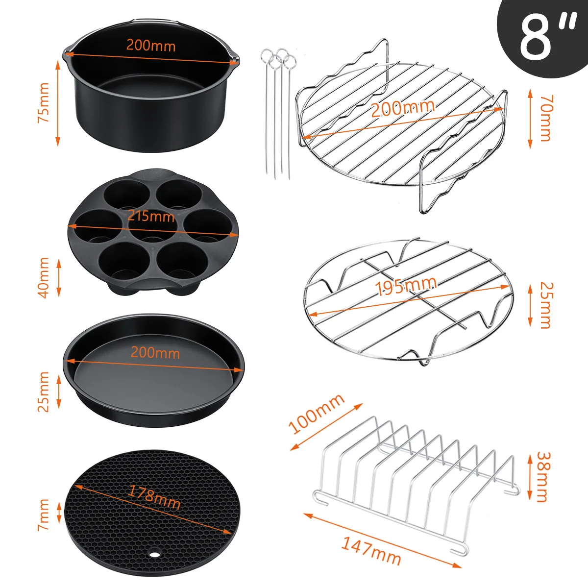 8 Inch Air Fryer Accessories Set High Quality Baking Basket Pizza Plate Grill Pot Kitchen Cooking Tool Electric Deep Fryer Parts
8 Inch Air Fryer Accessories Set High Quality Baking Basket Pizza Plate Grill Pot Kitchen Cooking Tool Electric Deep Fryer Parts
