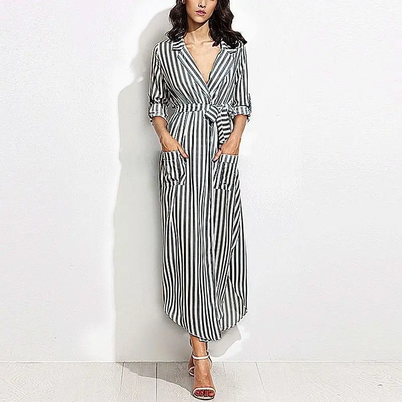Blue White Striped Autumn 2019 Boho Dress Women Deep V Neck Half Sleeve Suit collar Dress Casual High Waist vestido Robe Femme
Blue White Striped Autumn 2019 Boho Dress Women Deep V Neck Half Sleeve Suit collar Dress Casual High Waist vestido Robe Femme