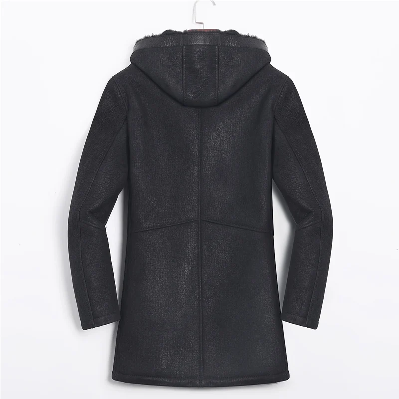 

Shearling Sheep Leather Men Coats Hooded Slim Wool Fur Coat Winter Jacket Mens Windbreaker Jaqueta De Couro 975 YY602