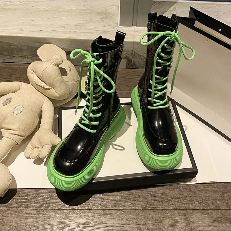 2021 Women Winter Boots Platform Ankle Boots Motorcycle Boots Leather Lace Up Punk Shoes Black Bright Women Booties Botas Mujer
2021 Women Winter Boots Platform Ankle Boots Motorcycle Boots Leather Lace Up Punk Shoes Black Bright Women Booties Botas Mujer