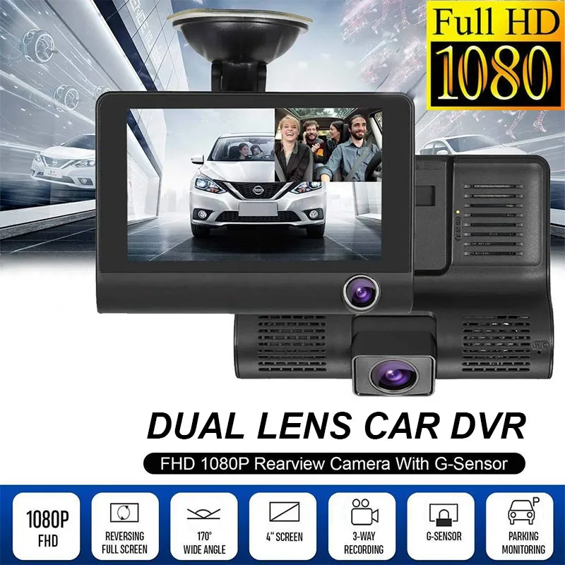Автомобильный видеорегистратор 1080P HD с двумя объективами камерой заднего вида
