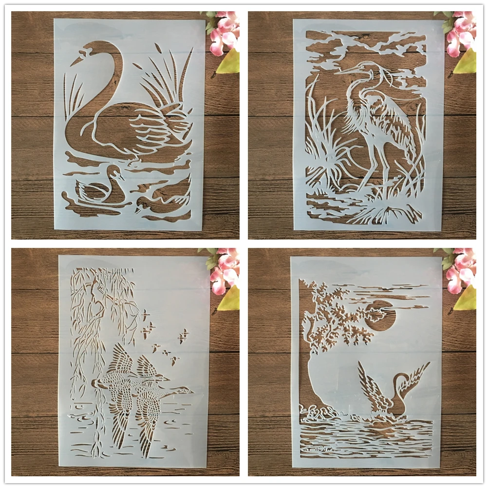 4Pcs A4 29cm Swan Wild Duck Lake DIY Layering Stencils Wall Painting Scrapbook Coloring Embossing Album Decorative Template
4Pcs A4 29cm Swan Wild Duck Lake DIY Layering Stencils Wall Painting Scrapbook Coloring Embossing Album Decorative Template