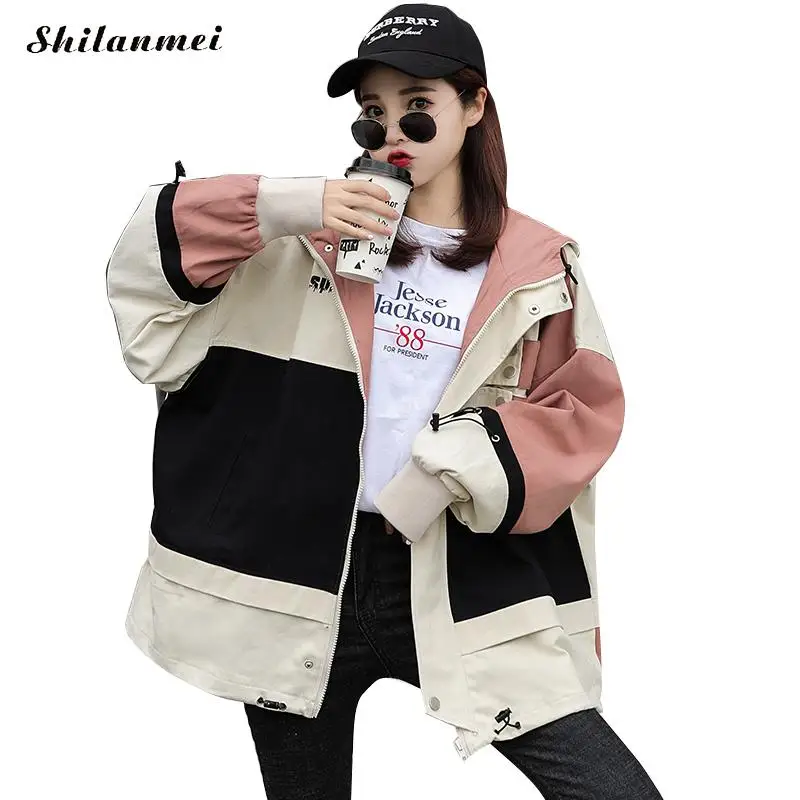 Harajuku Women Jacket Oversized Long Sleeve Pockets Hooded Coat Women Plus Size Patchwork Fashion Windbreaker Jackets Feminino
Harajuku Women Jacket Oversized Long Sleeve Pockets Hooded Coat Women Plus Size Patchwork Fashion Windbreaker Jackets Feminino