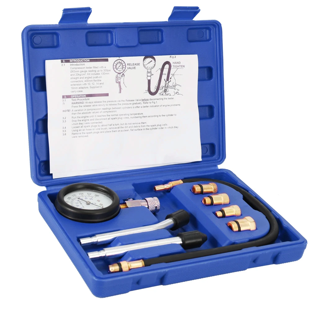 0–21 kg/cm³ 0–300 PSI Engine Cylinder Compression Tester Kit Automotive Tool Gas-Cylinder Pressure Test with Air Gauge
0–21 kg/cm³ 0–300 PSI Engine Cylinder Compression Tester Kit Automotive Tool Gas-Cylinder Pressure Test with Air Gauge