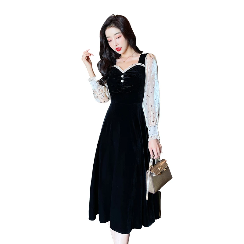COIGARSAM Vintage Patchwork Women one-piece dress korean New Spring Dresses Black 977
COIGARSAM Vintage Patchwork Women one-piece dress korean New Spring Dresses Black 977