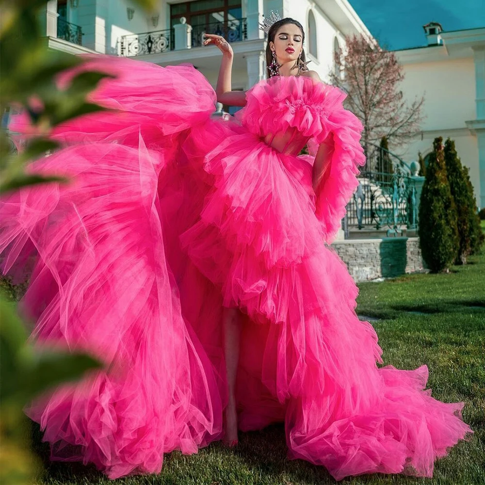 Charming Pink Tulle High Low Prom Dress Chic Ruffled Tiered Evening Dresses One Shoulder Long Sleeves Sweep Train Prom Gowns
Charming Pink Tulle High Low Prom Dress Chic Ruffled Tiered Evening Dresses One Shoulder Long Sleeves Sweep Train Prom Gowns