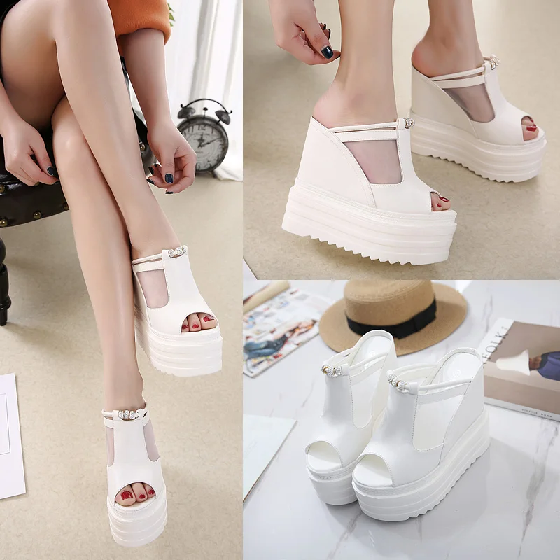 14CM thick bottom mesh wedge fish mouth shoes all-match solid color ladies super high heel sandals slippers
14CM thick bottom mesh wedge fish mouth shoes all-match solid color ladies super high heel sandals slippers