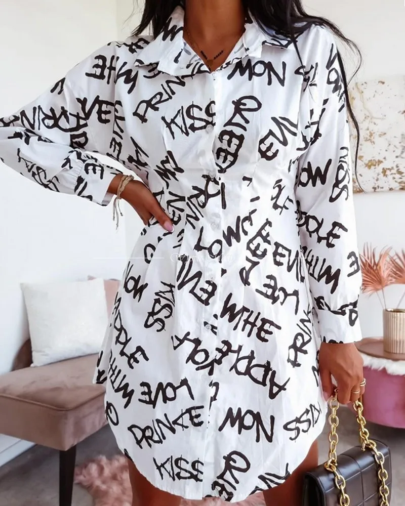 MKD LUFI Button Design Letter Print Shirt Dress Women Long Sleeve Casual Mini Dress
MKD LUFI Button Design Letter Print Shirt Dress Women Long Sleeve Casual Mini Dress