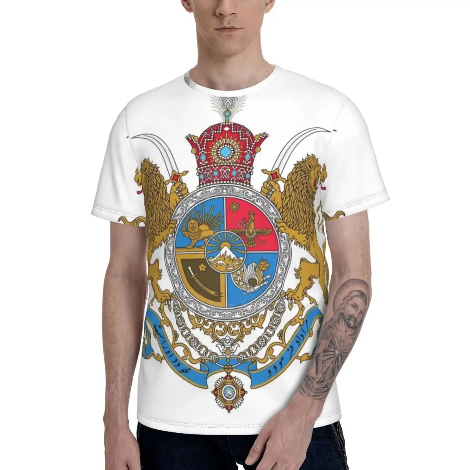 

Arms Of Iranian Shahs Casual 3D T-Shirt Unisex Loose Oversized Iran 1979 Coat Arms Coat Of Arms Persia Lion Shah Crown Symbol