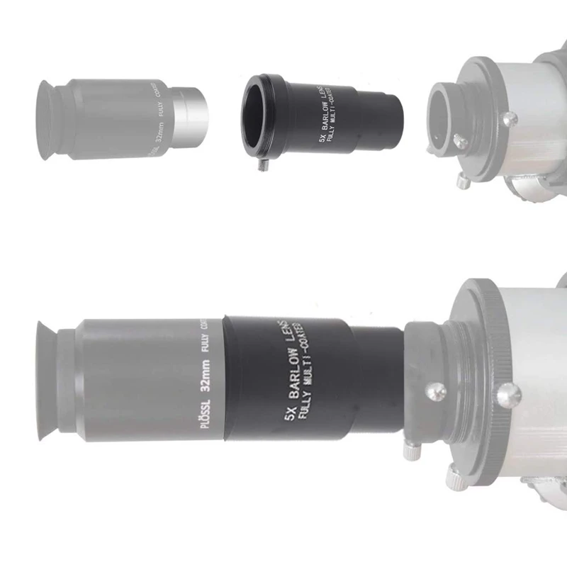 Barlow Lens 5X 1.25 Fully Metal Multi Coated Optical Glass with T Adapter M42 0.75 Thread for 1.25 Inch 31.7mm Telescopes Eyepie
Barlow Lens 5X 1.25 Fully Metal Multi Coated Optical Glass with T Adapter M42 0.75 Thread for 1.25 Inch 31.7mm Telescopes Eyepie