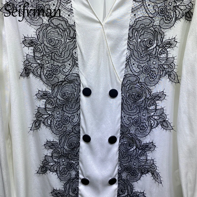 Seifrmann New 2021 Summer Women Fashion Designer Loose Shirts Lantern Sleeve Double Breasted Lace Printed Ladies Slik Shirts
Seifrmann New 2021 Summer Women Fashion Designer Loose Shirts Lantern Sleeve Double Breasted Lace Printed Ladies Slik Shirts