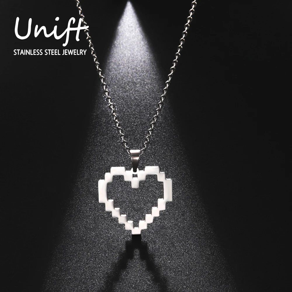 Unift Lovely Hollow Retro Mosaic Heart Necklace for Women Stainless Steel Clavicle Necklace Pixel Style Trendy Party Jewelry
Unift Lovely Hollow Retro Mosaic Heart Necklace for Women Stainless Steel Clavicle Necklace Pixel Style Trendy Party Jewelry