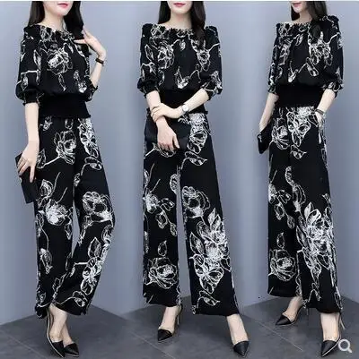 Pants Suit Set Vintage Printed Shirts Top Long Wide Leg Pants Women's Spring Summer Elegant Office Lady 2 Two Piece Sets Outfits
Pants Suit Set Vintage Printed Shirts Top Long Wide Leg Pants Women's Spring Summer Elegant Office Lady 2 Two Piece Sets Outfits
