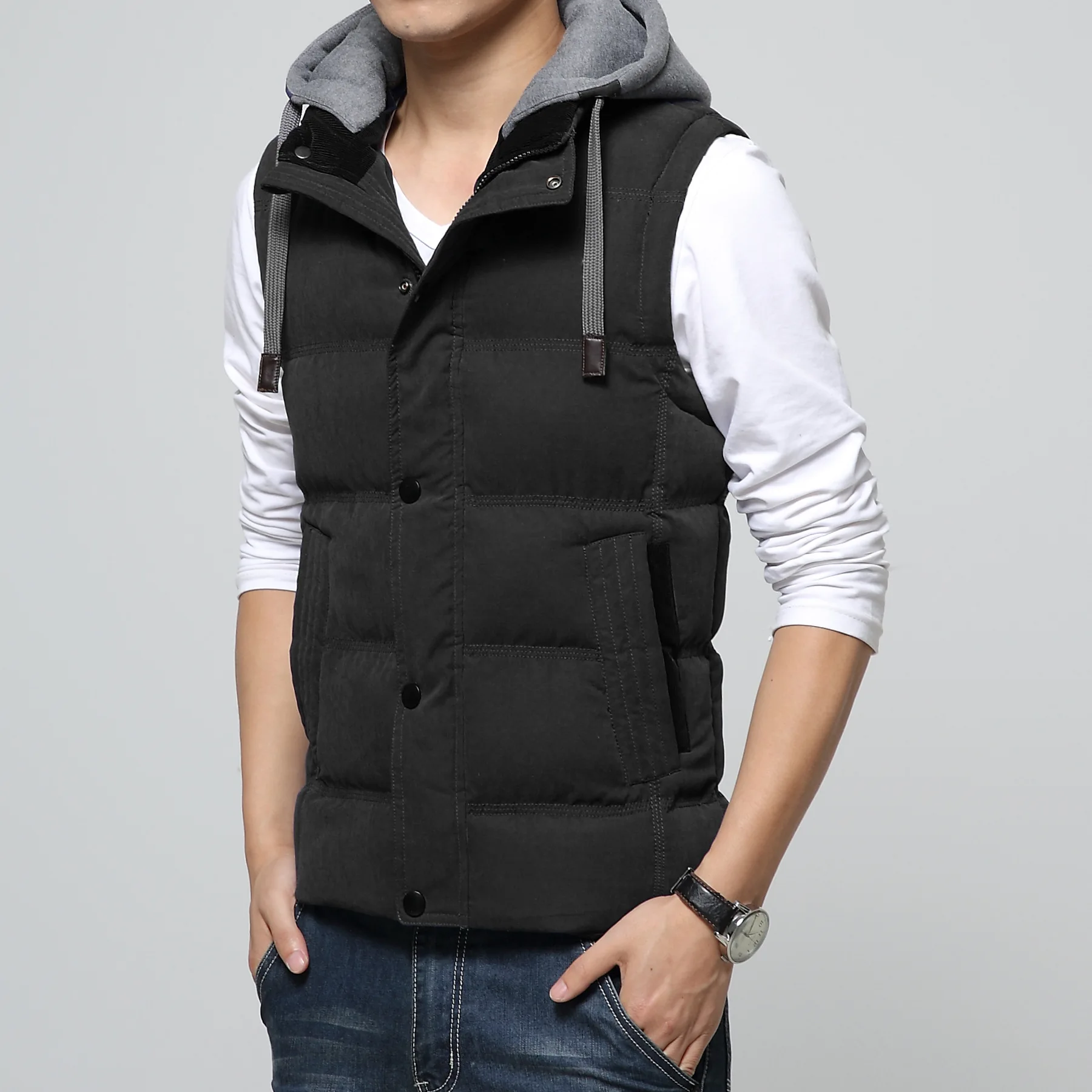 Korean Men's Parka Hooded Sleeveless Solid Color Casual Autumn Winter Joker Single Breasted Pocket Decor Male Cotton Vest
Korean Men's Parka Hooded Sleeveless Solid Color Casual Autumn Winter Joker Single Breasted Pocket Decor Male Cotton Vest
