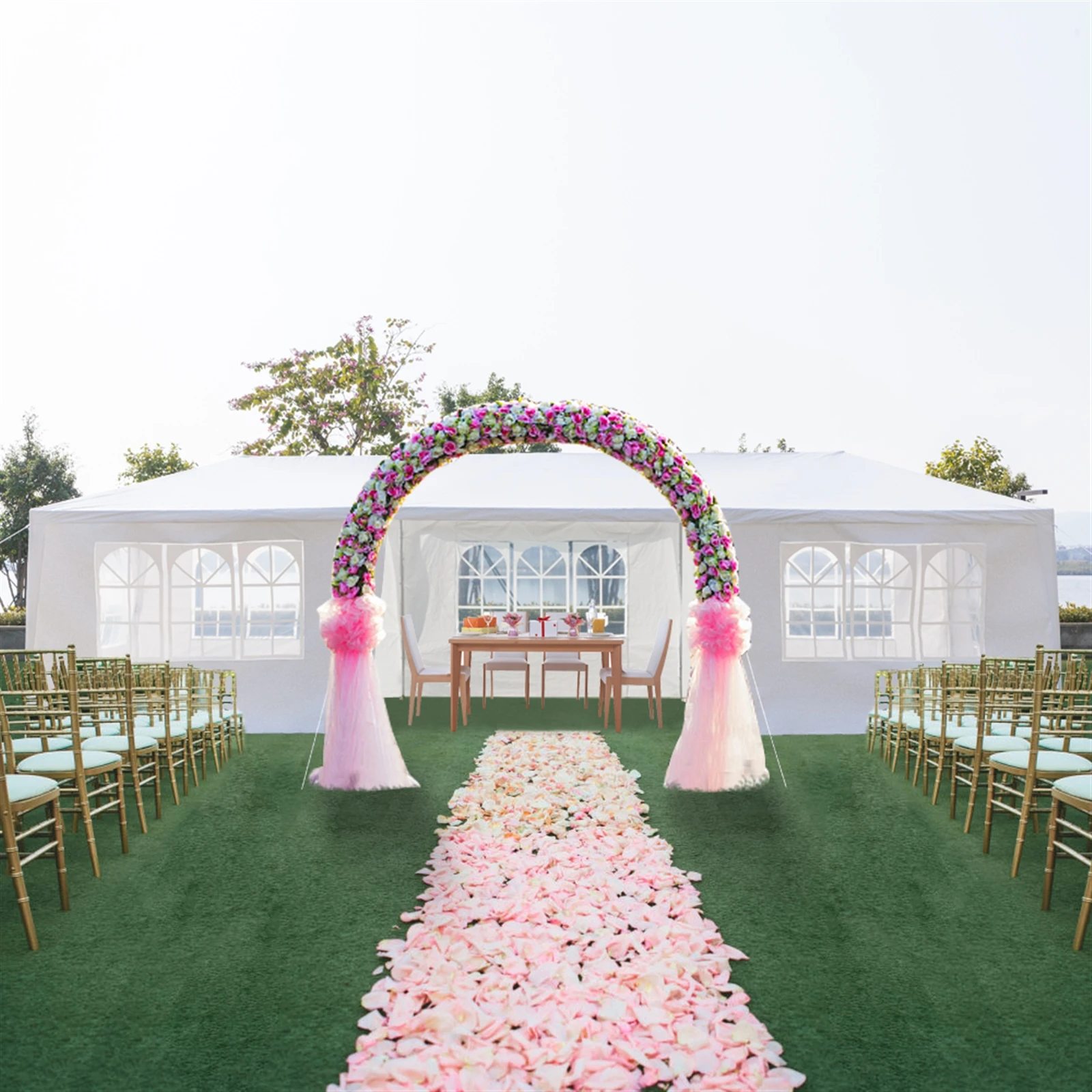 3X9m 7-sided Portable Home Use Waterproof Tent Pergola White PE Cloth With Plastic Sprayed Iron Pipe Wedding Party Parking Shed 
3X9m 7-sided Portable Home Use Waterproof Tent Pergola White PE Cloth With Plastic Sprayed Iron Pipe Wedding Party Parking Shed