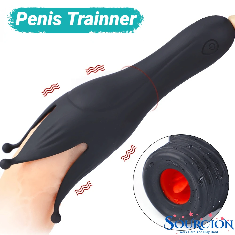 

Sourcion 8 Modes Penis Delay Trainer Male Masturbator Vibrator Automatic Tongue Licking Glans Stimulate Massager Sex Toy for Men