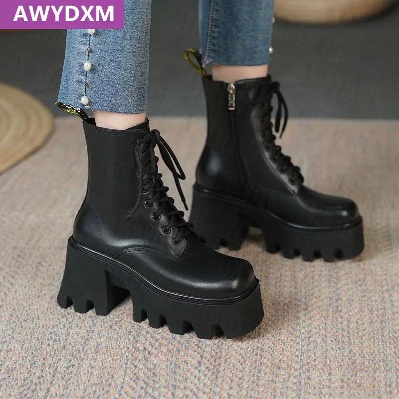 Chelsea High Heels Women Boots 2022 New Chunky Spring Winter Ankle Woman Shoes Lace-up Fashion Designer Pumps Punk Mujer Boots 
Chelsea High Heels Women Boots 2022 New Chunky Spring Winter Ankle Woman Shoes Lace-up Fashion Designer Pumps Punk Mujer Boots