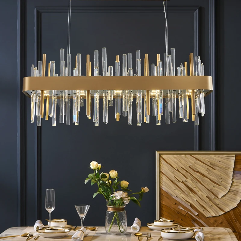 Crystal dining room chandelier rectangular light luxury crystal lamp stainless steel luxury model room bar chandelier
Crystal dining room chandelier rectangular light luxury crystal lamp stainless steel luxury model room bar chandelier
