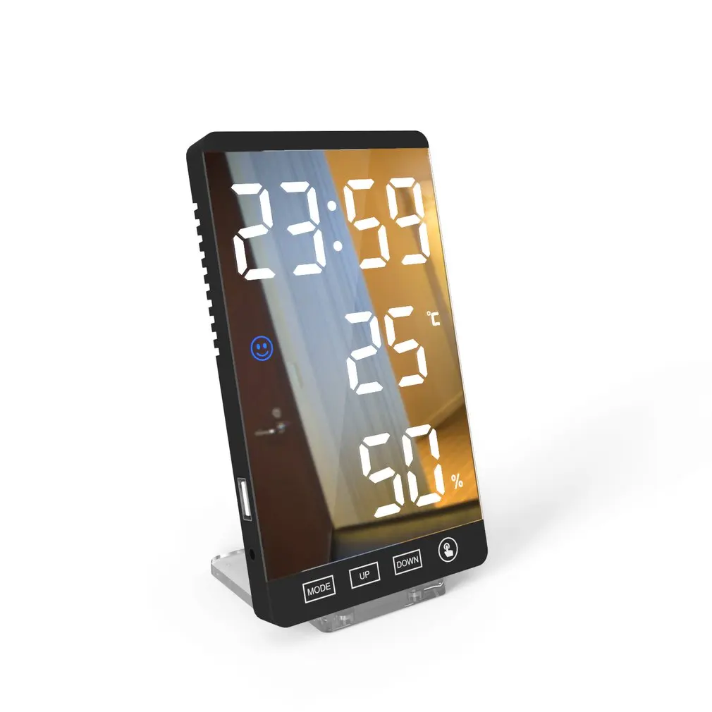 6 Inch LED Mirror Alarm Clock Touch Button Wall Digital Clock Time Temperature Humidity Display USB Output Port Table Clock
6 Inch LED Mirror Alarm Clock Touch Button Wall Digital Clock Time Temperature Humidity Display USB Output Port Table Clock