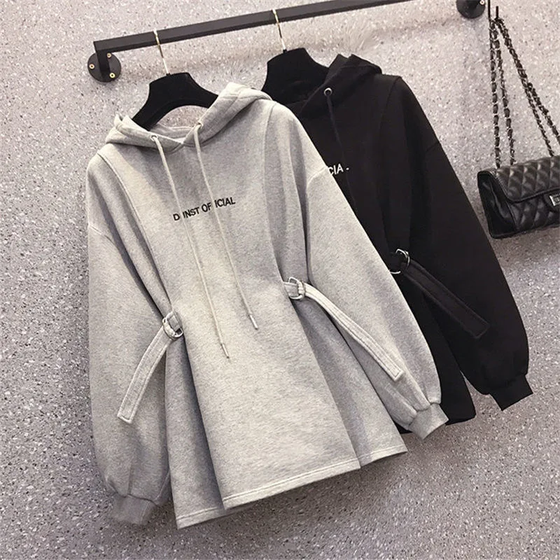 Black Casual Loose Drawstring Hoodie Mid-length Sweater Solid Color Slim Wild Grey Pullover For Woman Top Ladies Autumn 2023 New
Black Casual Loose Drawstring Hoodie Mid-length Sweater Solid Color Slim Wild Grey Pullover For Woman Top Ladies Autumn 2023 New