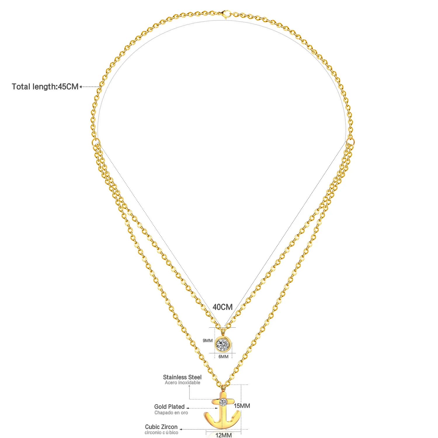 Versatile fashion lady stainless steel anchor pendant with double collarbone chain
Versatile fashion lady stainless steel anchor pendant with double collarbone chain