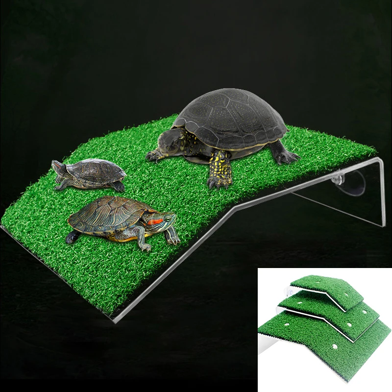 

Reptile Ramp Platform Turtle Basking Rectangular Sunbathing Floating Platform Simulation Natural Lawn Habitat Climbing Ladder