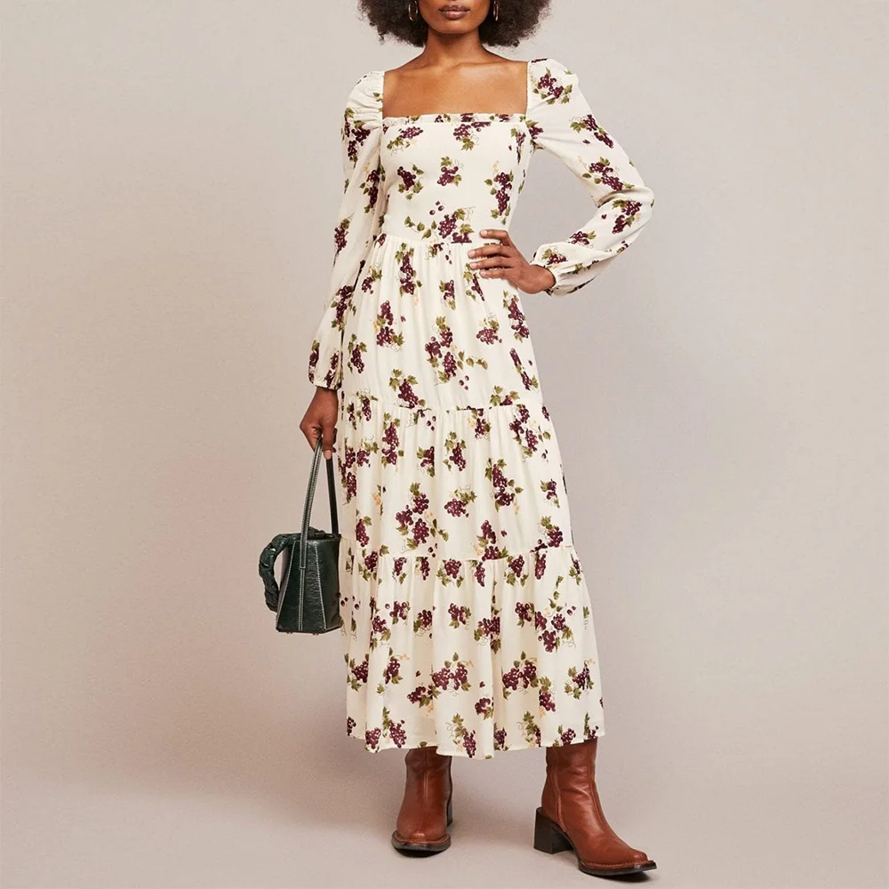 Autumn Clothes Women 2021 Long Sleeve Dress Square Neck Grape Print Vintage Elegant Chiffon Midi Dress Evening Party Dresses
Autumn Clothes Women 2021 Long Sleeve Dress Square Neck Grape Print Vintage Elegant Chiffon Midi Dress Evening Party Dresses