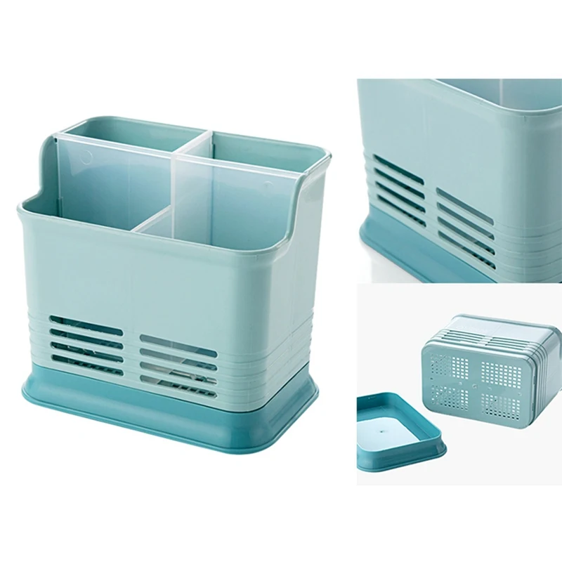 Kitchen Cutlery Storage Box Hollow Drainage Chopsticks Desktop Pen Holder Four Grid Candy Color | Дом и сад