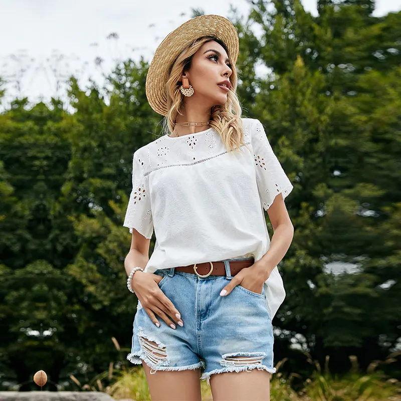 Spring New HooK Flower Hollow Top Women 2021 Short Sleeve Sweet Blouses Top Ladies Loose Summer White Pullover Tops
Spring New HooK Flower Hollow Top Women 2021 Short Sleeve Sweet Blouses Top Ladies Loose Summer White Pullover Tops