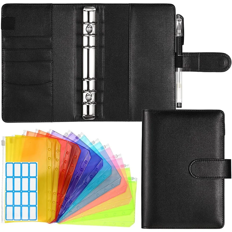 A6 Binder PVC Pocket with 1 Piece A6 PU Leather Binder Cover Refillable 6 Ring Binder and 1 Sheet Self-Adhesive Labels 
A6 Binder PVC Pocket with 1 Piece A6 PU Leather Binder Cover Refillable 6 Ring Binder and 1 Sheet Self-Adhesive Labels