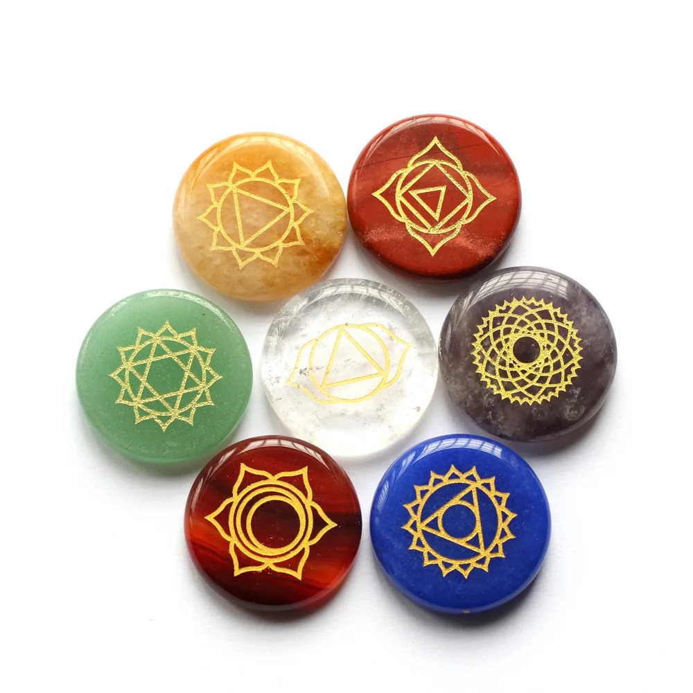 7 PCS Chakra Stones with 2.5MM Engraved Symbols Polished Palm Stone Reiki Crystal Healing Natural Stone Divination
7 PCS Chakra Stones with 2.5MM Engraved Symbols Polished Palm Stone Reiki Crystal Healing Natural Stone Divination