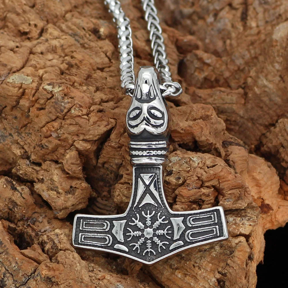 Колье из нержавеющей стали с изображением Тора молотка Mjolnir Vegvisir подвеска в виде