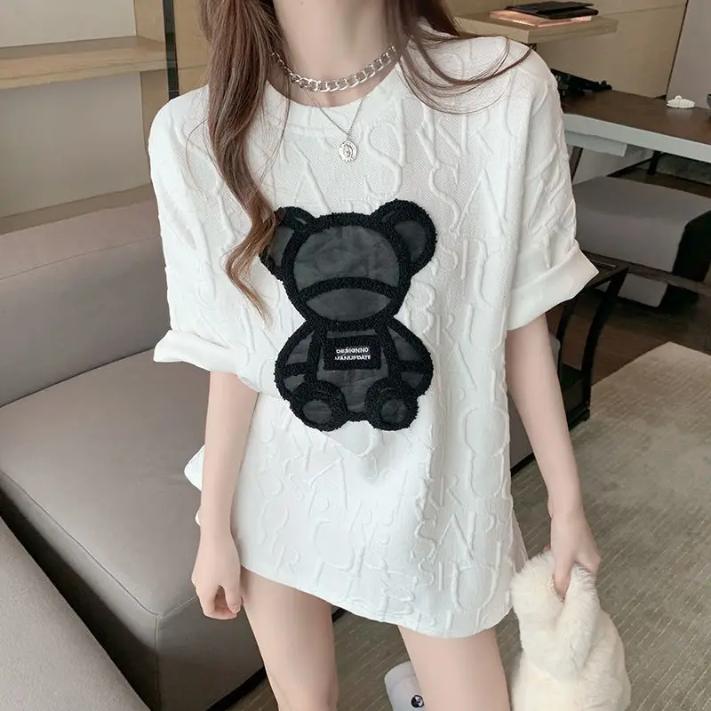 Women's T-shirts Harajuku Girls Plus Size Tops Letter Jacquard O-neck Short Sleeves Loose Summer Tshirt Bear White Tees M-2XL
Women's T-shirts Harajuku Girls Plus Size Tops Letter Jacquard O-neck Short Sleeves Loose Summer Tshirt Bear White Tees M-2XL