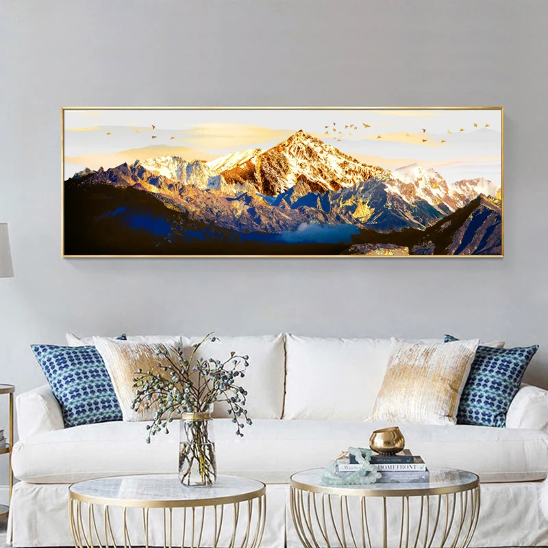 

Abstract Golden Mountains and Flying Birds Canvas Oil Painting Poster and Prints Wall Art Picture Living Room Cuadros Home Decor